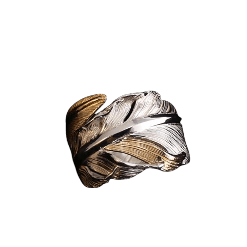 Horizon Blue Wide Feather Ring/Point Gold