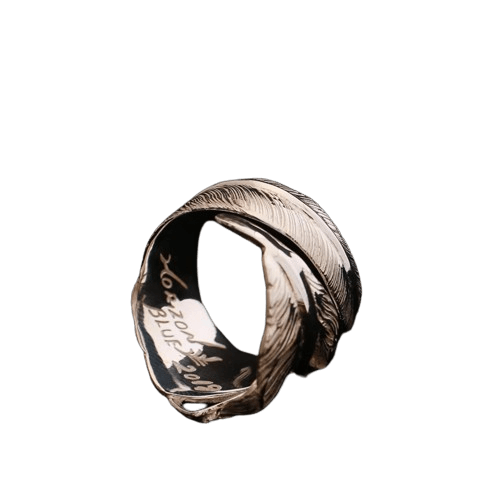 Horizon Blue Silver Wide Feather Ring