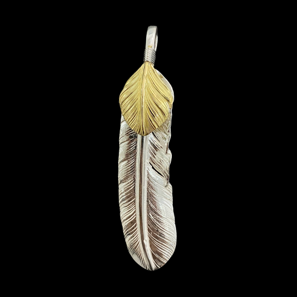 Oversized Silver and Gold Feather - Facing left | Goros Authorized Dealer