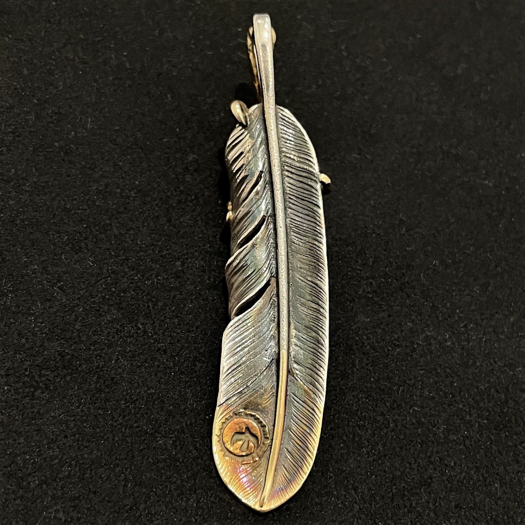 Oversized Gold Tip Feather with Gold Claw - Facing Left | Goros Feather Authorized Dealer