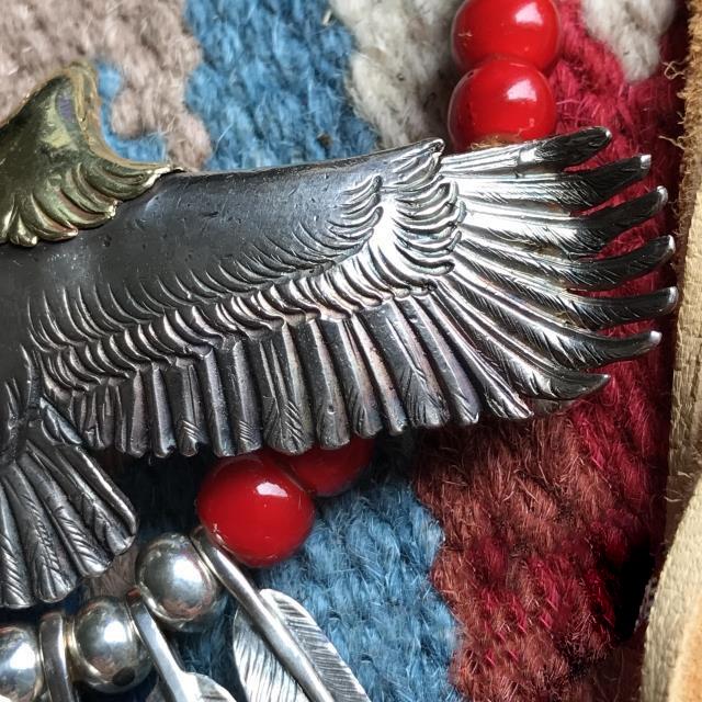 Eagle with Feather and Red Beads Setup | Goro&#39;s Native Feather Authorized Dealer