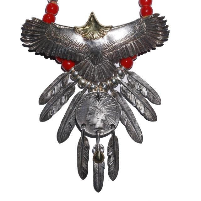 Eagle with Feather and Red Beads Setup | Goros Feather Authorized Dealer