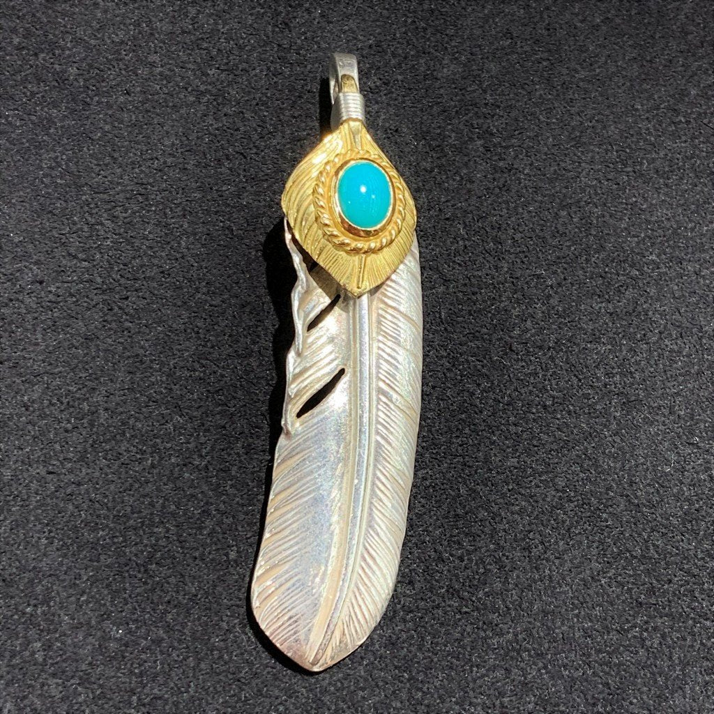Turquoise Feather Gold Rope - Facing Right | Goros Authorized Dealer 