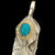 Turquoise Feather Silver Gold Rope - Facing Left | Goro&#39;s Feather Authorized Dealer