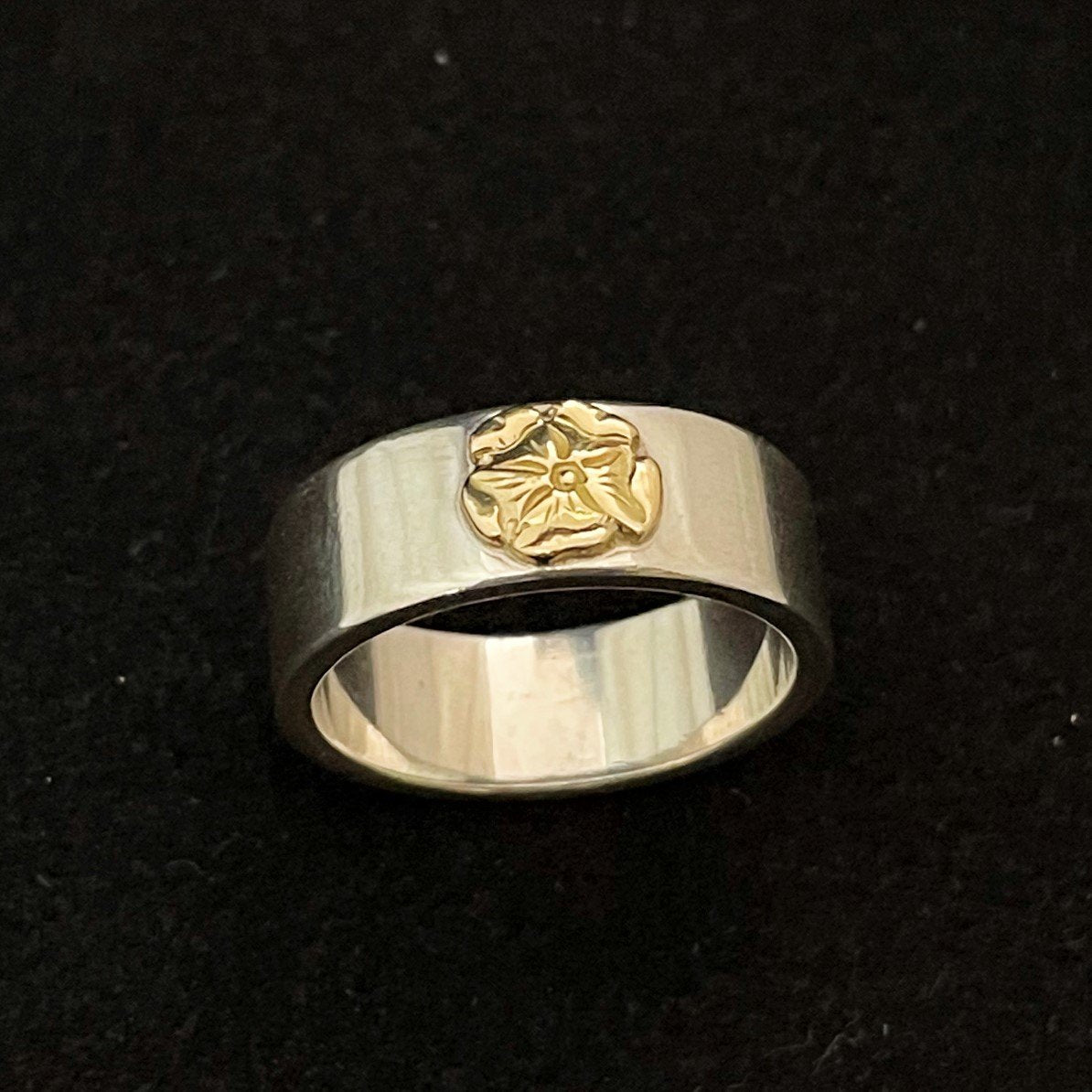 Flattened Rose Ring - Silver and Gold | Goros Authorized Dealer