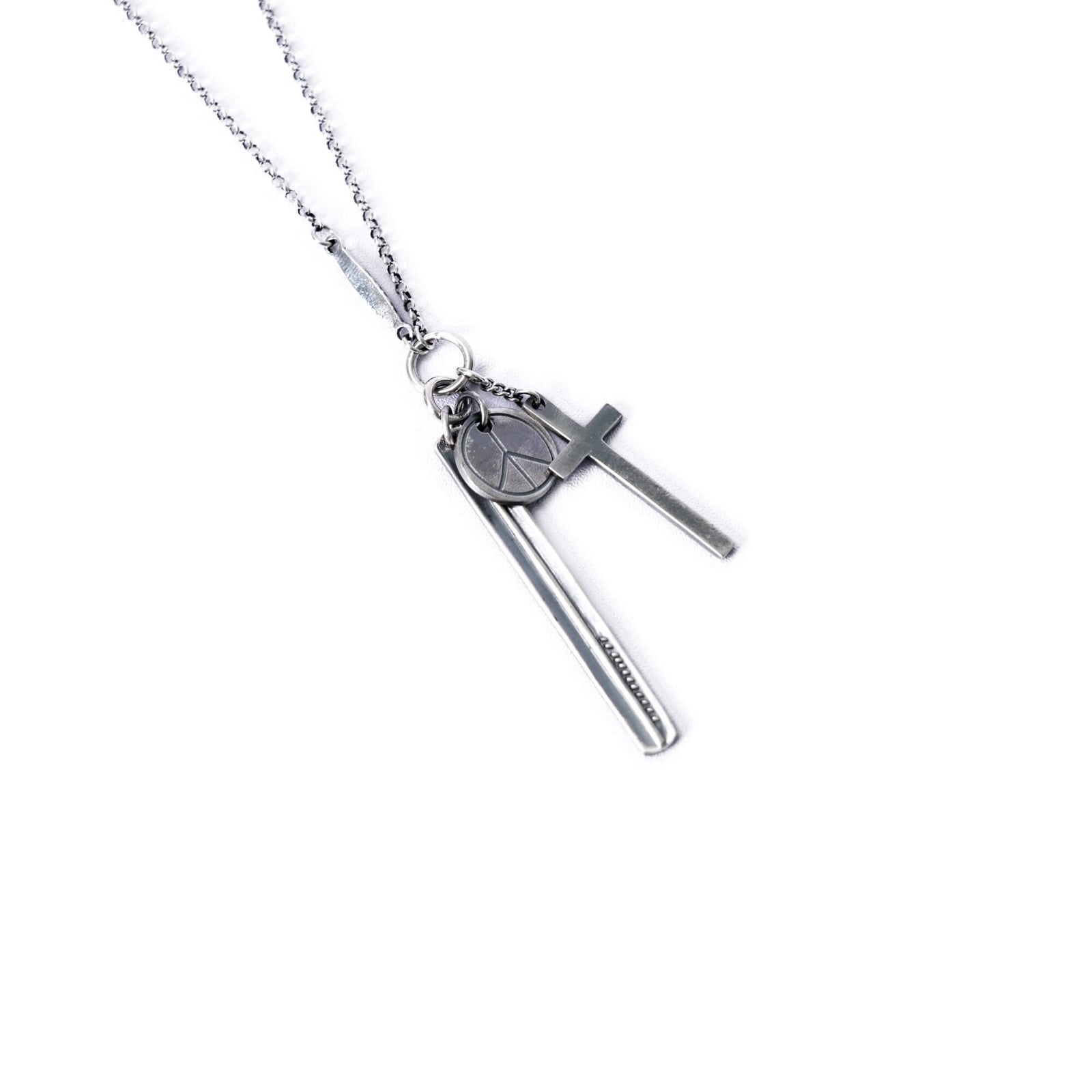 Werkstatt München Silver Cross Peace And Bar Necklace