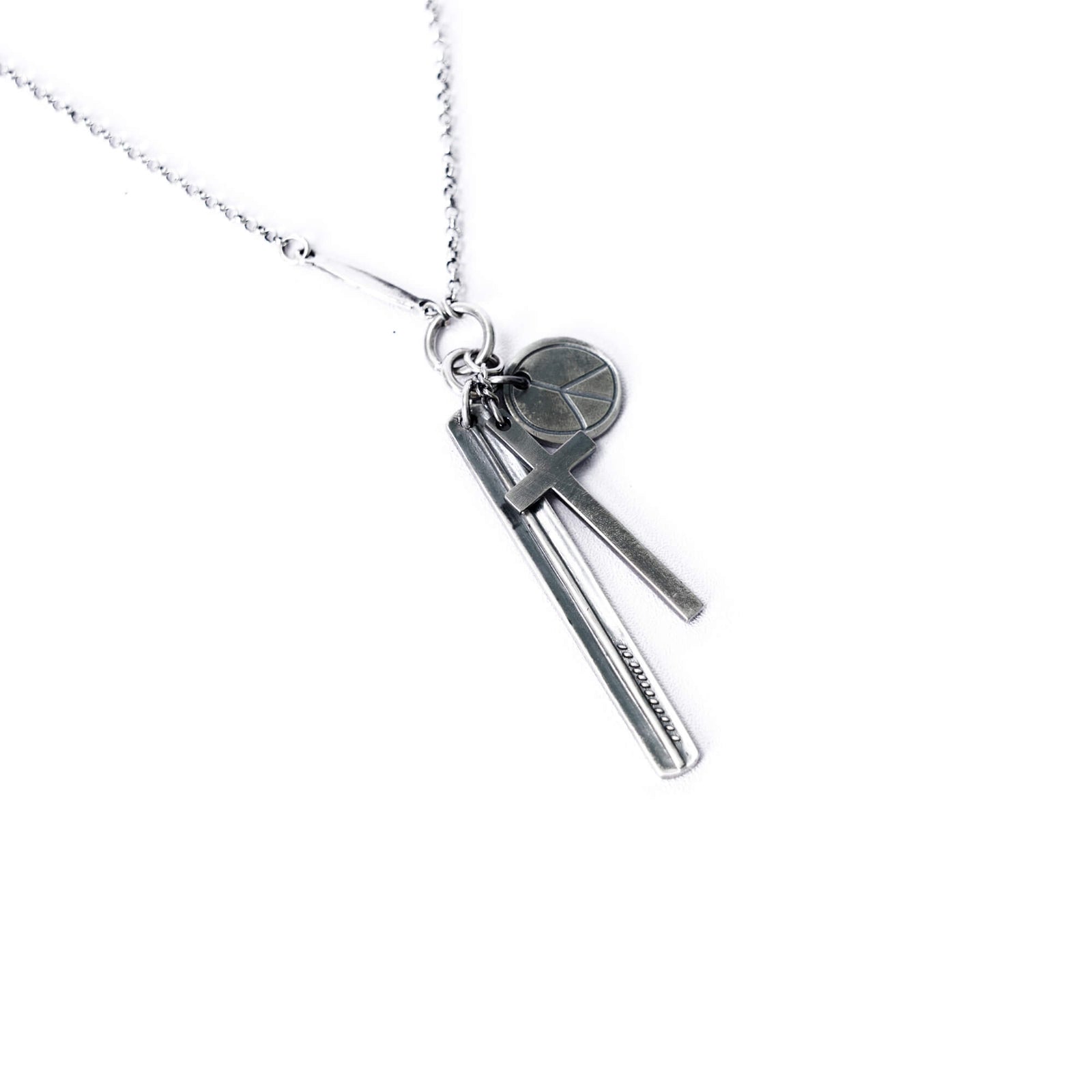 Werkstatt München Silver Cross Peace And Bar Necklace Werkstatt München Silver Cross Peace And Bar Necklace