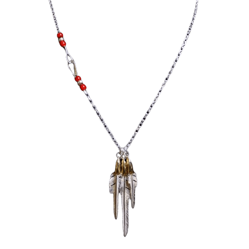 Larry Smith Copper Eagle Head Wind Cut Feather Necklace