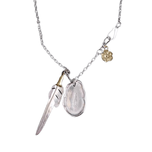 Larry Smith Eagle Head Feather &amp; Rose Necklace