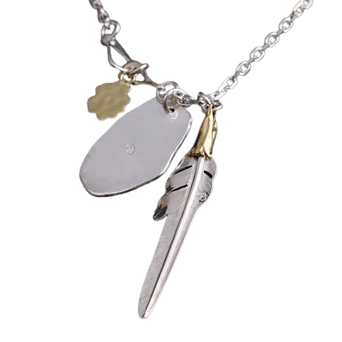 Larry Smith Eagle Head Feather & Rose Necklace - Native