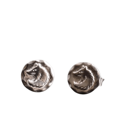 Tady King Stamped Wolf Head Earrings