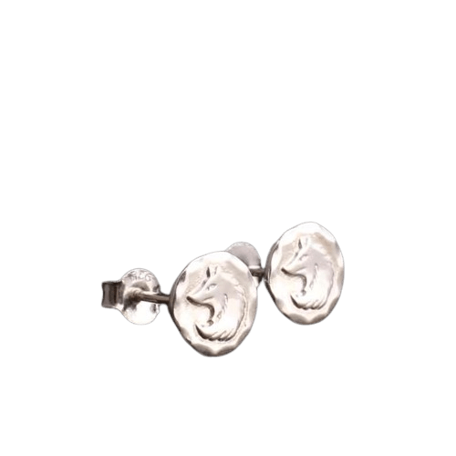 Tady King Stamped Wolf Head Earrings