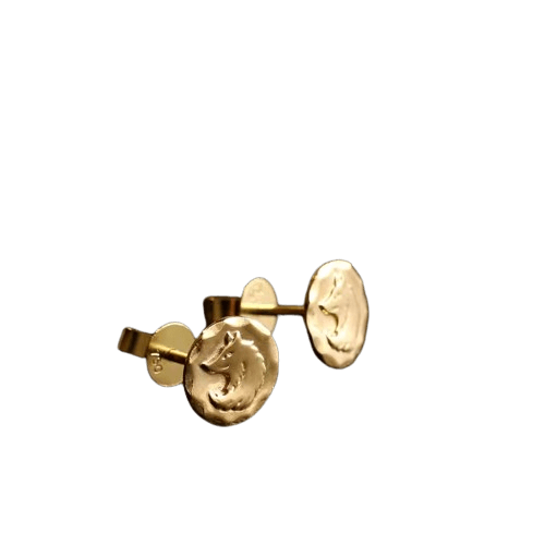Tady King Wolf Head Gold Stud Earrings