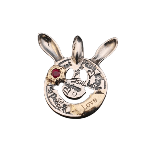BWL Bunny Ear Gold-Inlaid with Ruby Happy Face Charm