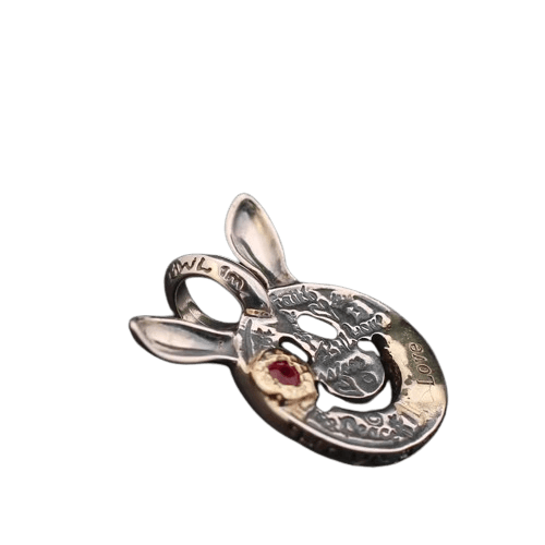 BWL Bunny Ear Gold-Inlaid with Ruby Happy Face Charm