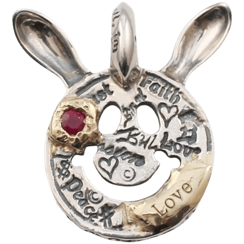 BWL Bunny Ear Gold-Inlaid with Ruby Happy Face Charm