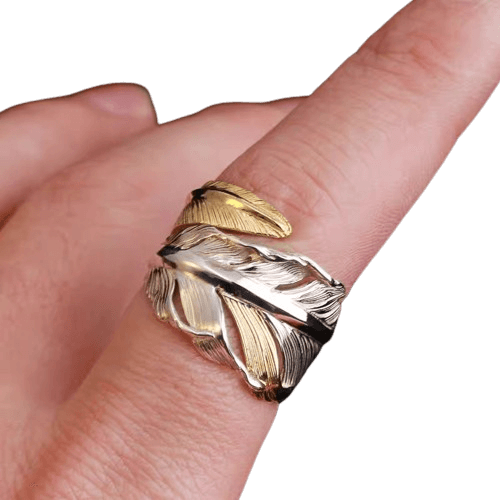 Horizon Blue Wide Feather Ring/Point Gold