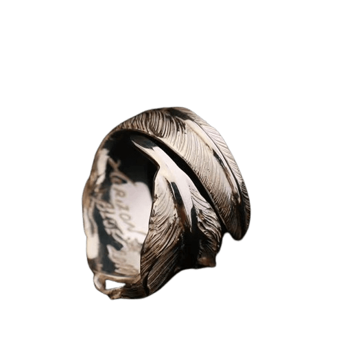 Horizon Blue Silver Wide Feather Ring