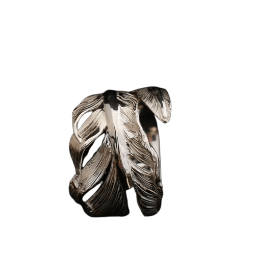 Horizon Blue Silver Wide Feather Ring