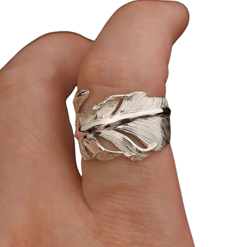 Horizon Blue Silver Wide Feather Ring