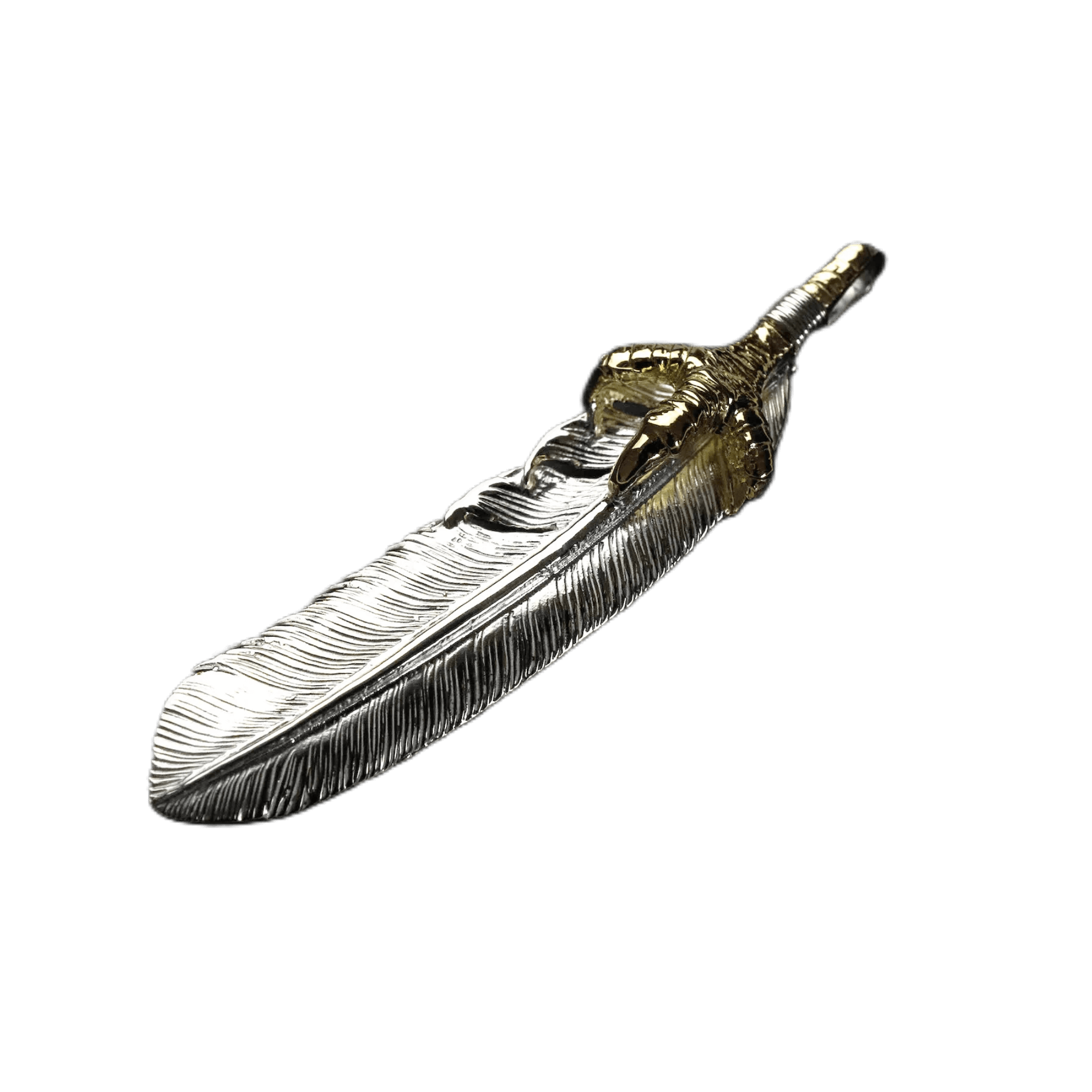 First Arrow&#39;s Large Feather Pendant With 18K Gold Eagle Claw