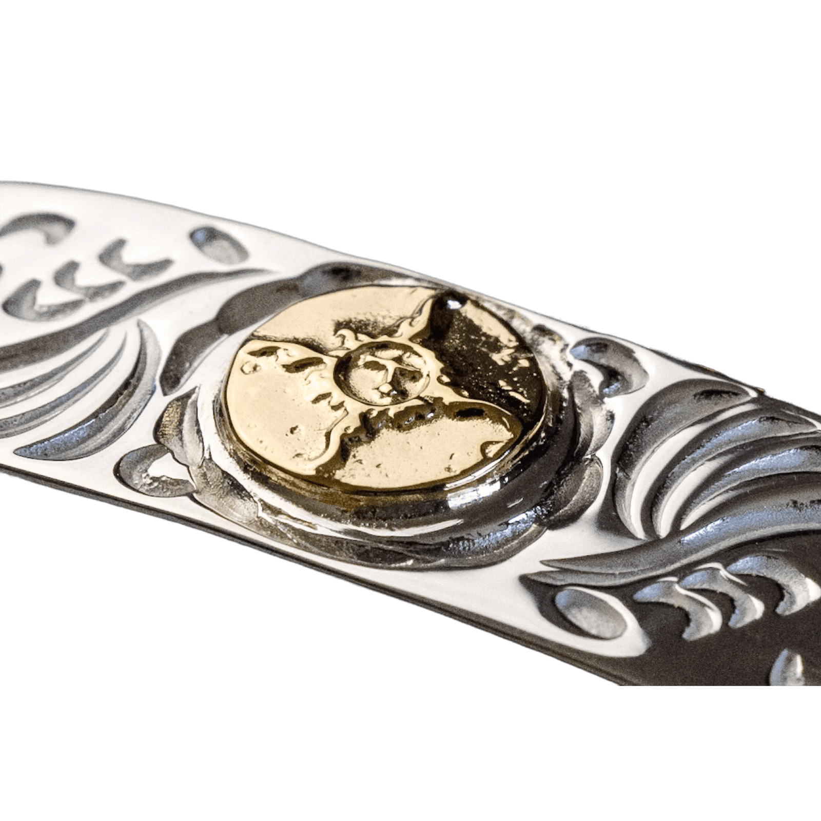 First Arrow's 12mm Arabesque Bangle with 18k Gold Sunburst Emblem First Arrow's 12mm Arabesque Bangle with 18k Gold Sunburst Emblem