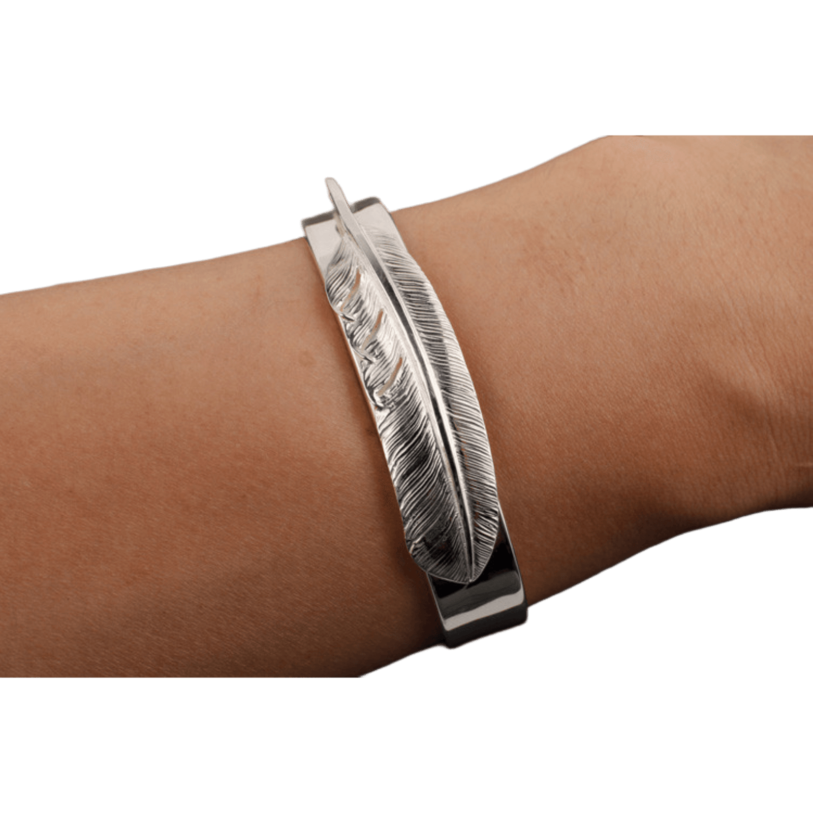 First Arrow's Flat Hammered 12mm Bangle with Feather - Native First Arrow's Flat Hammered 12mm Bangle with Feather - Native