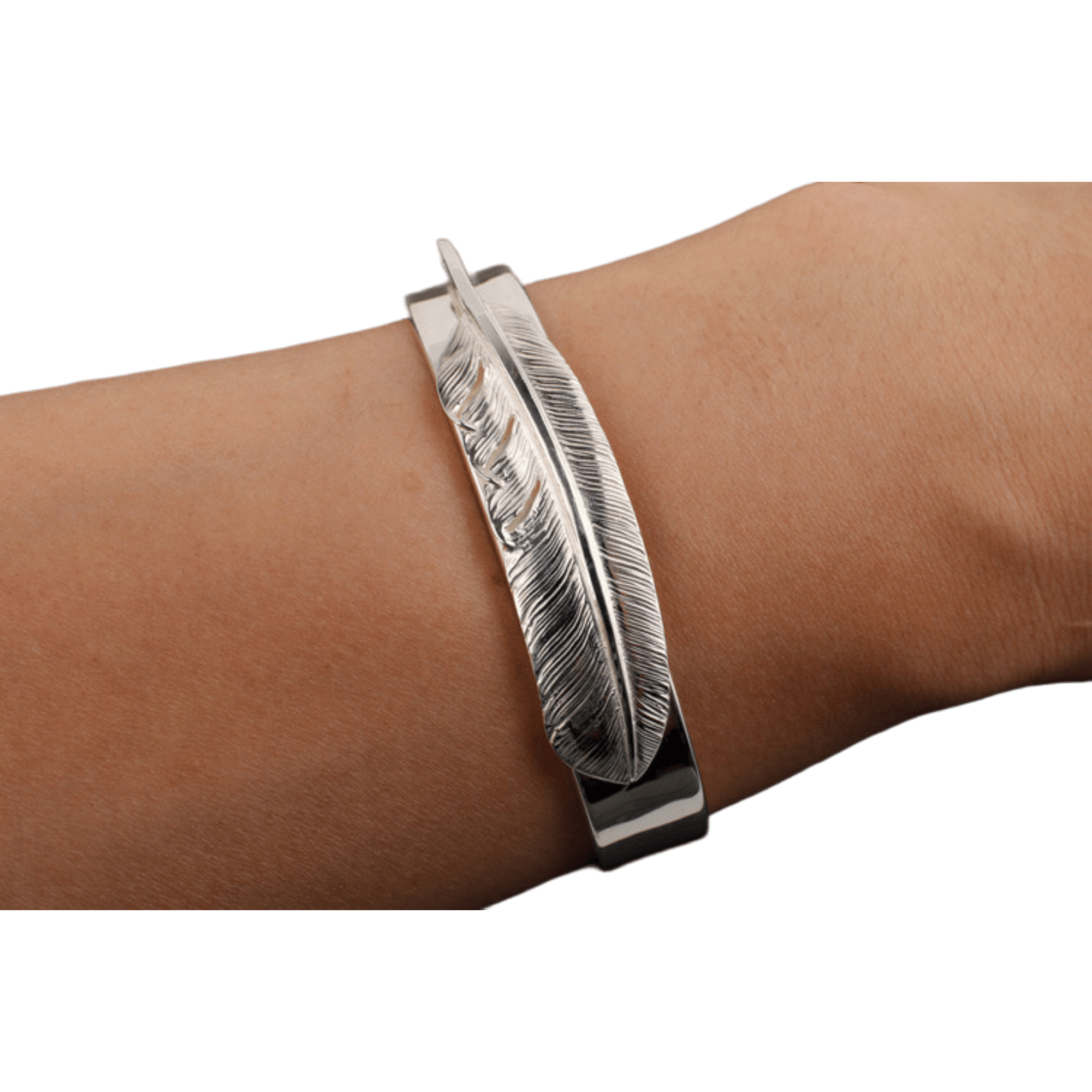First Arrow&#39;s Flat Hammered 12mm Bangle with Feather