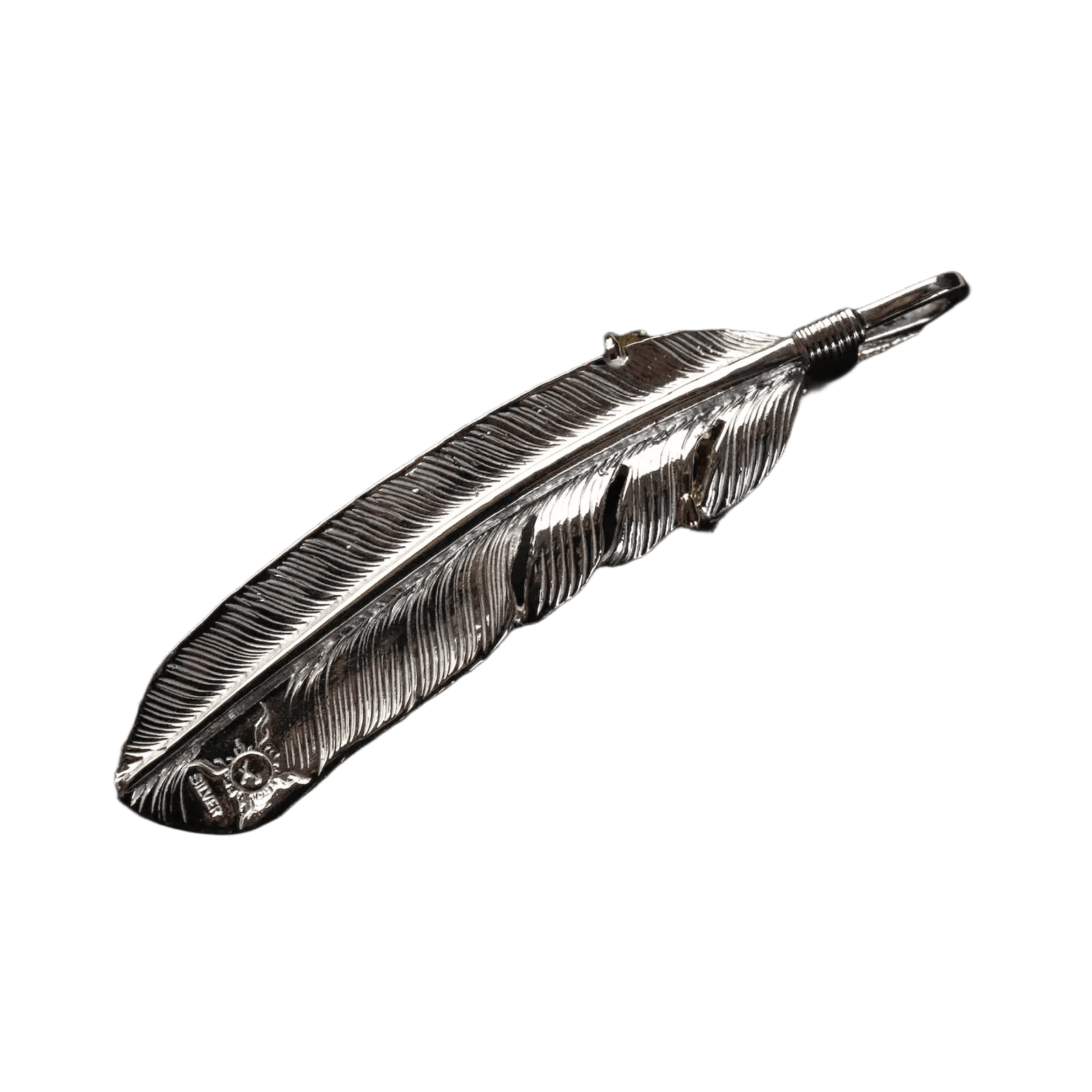 First Arrow&#39;s Large Feather Pendant With 18K Gold Eagle Claw