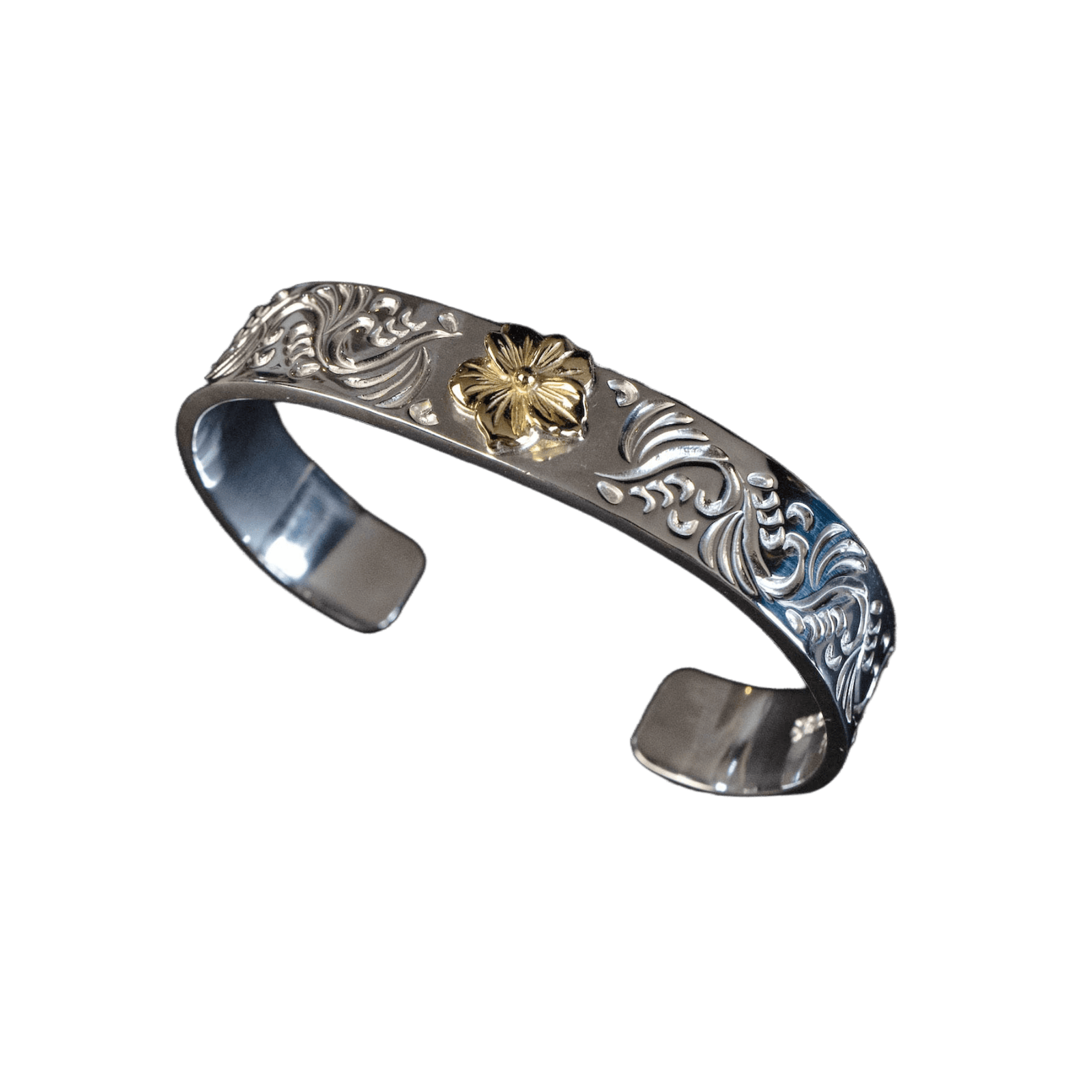 First Arrow's 12mm Arabesque Bangle with 18k Gold Sakura Flower First Arrow's 12mm Arabesque Bangle with 18k Gold Sakura Flower