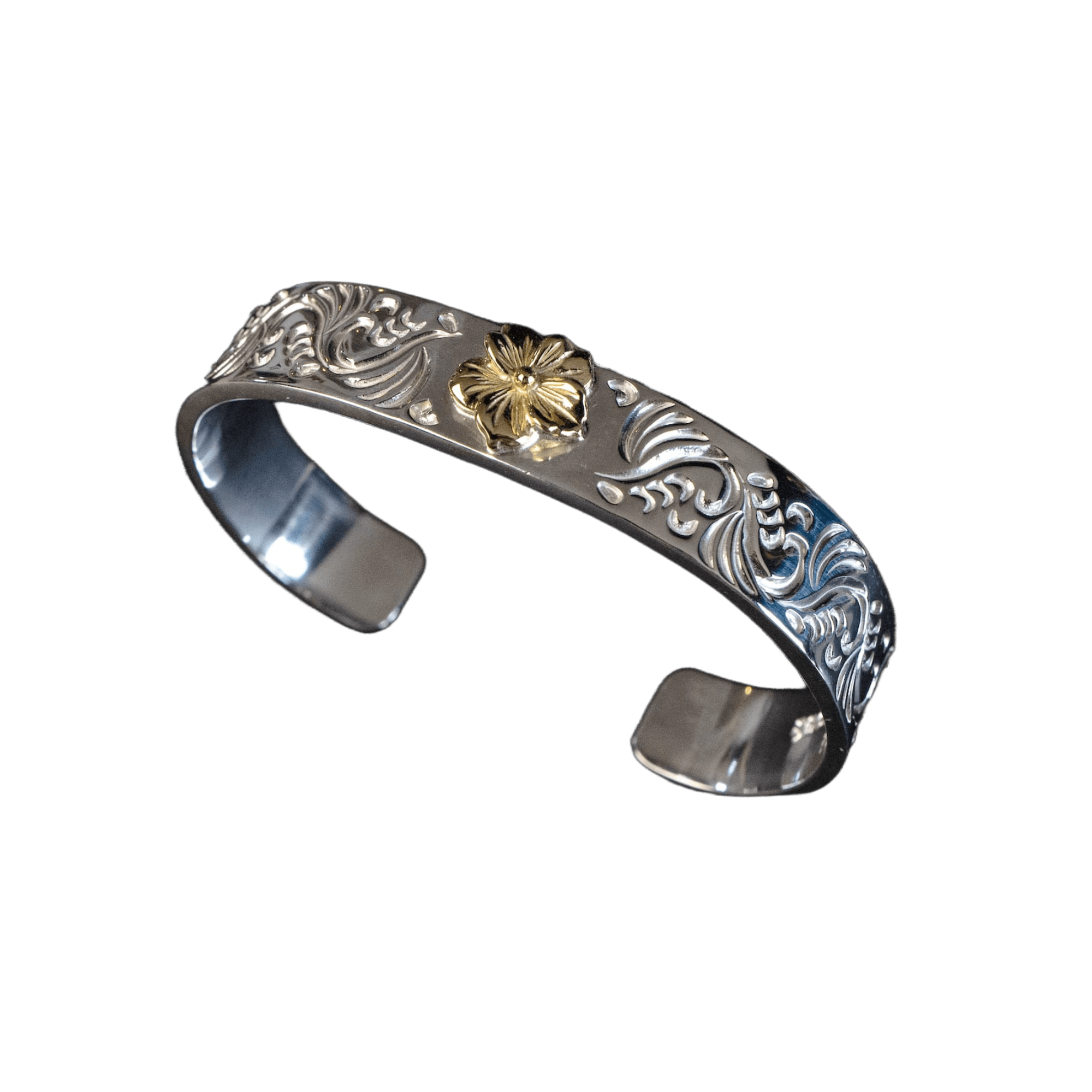First Arrow's 12mm Arabesque Bangle with 18k Gold Sakura Flower First Arrow's 12mm Arabesque Bangle with 18k Gold Sakura Flower