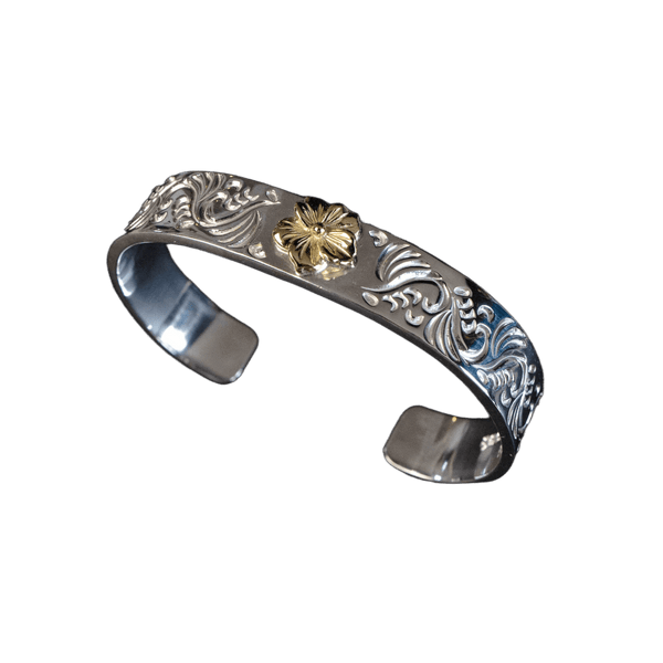 First Arrow's 12mm Arabesque Bangle with 18k Gold Sakura Flower