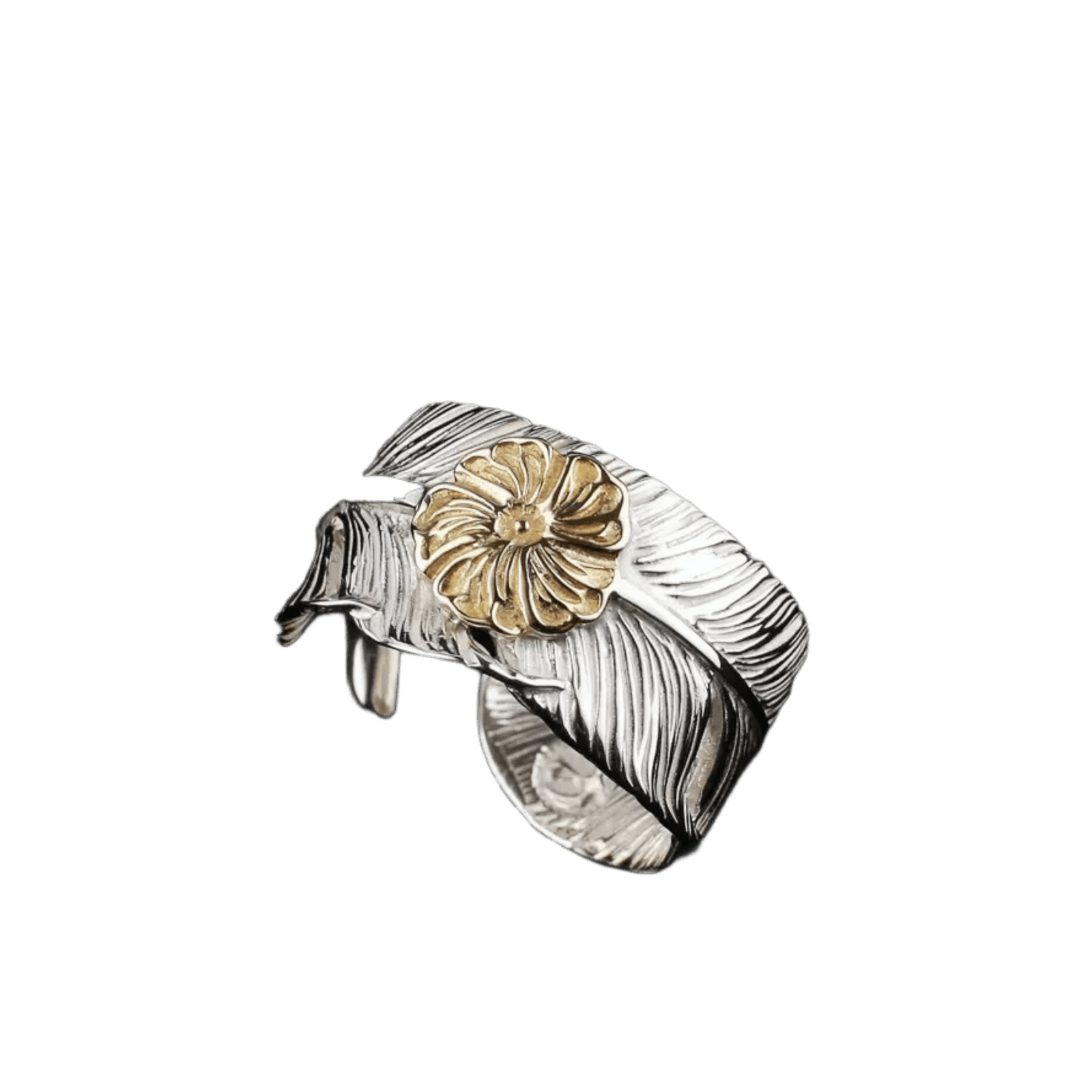 Ken Kikuchi Feather Ring with Gold Rose