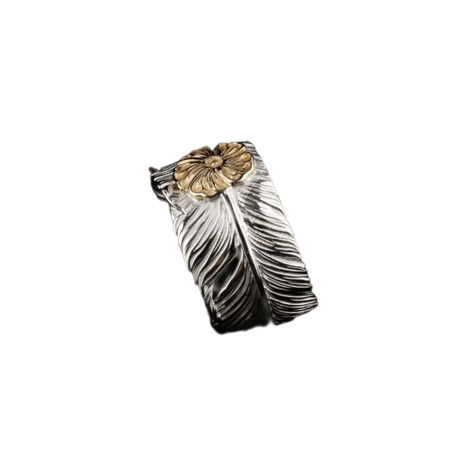 Ken Kikuchi Feather Ring with Gold Rose