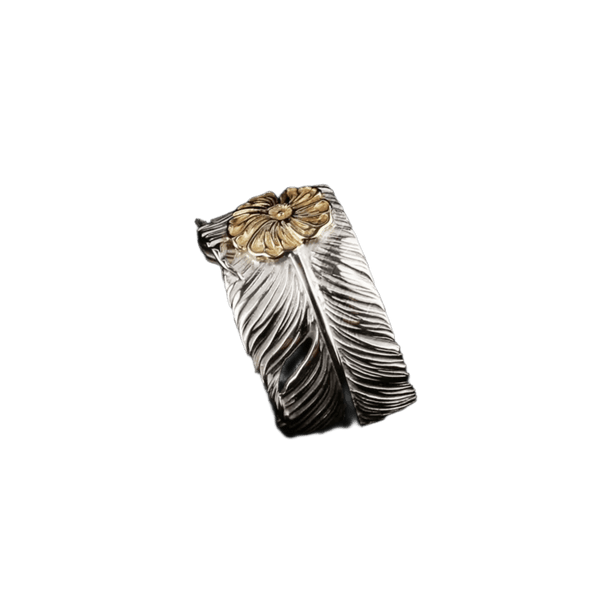 Ken Kikuchi Feather Ring with Gold Rose - Native Feather | 日本の