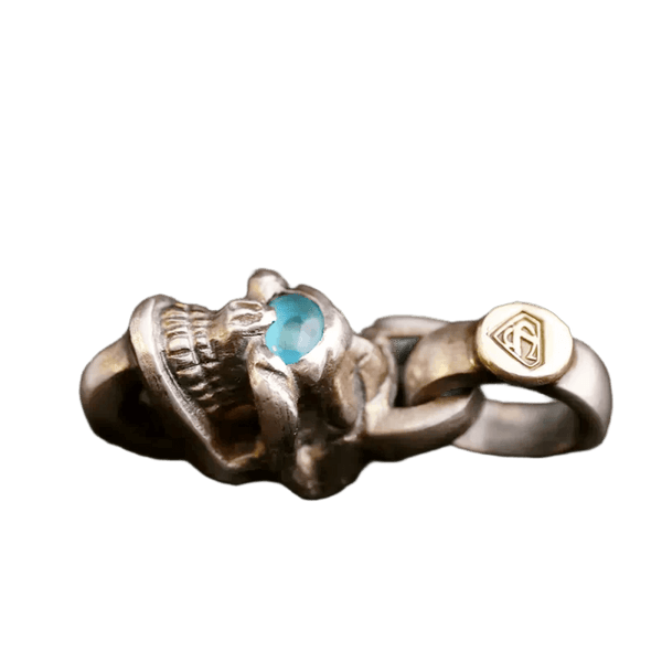 Stop Light Co Single Skull Top and Blue Topaz Eye with K18 Stamp