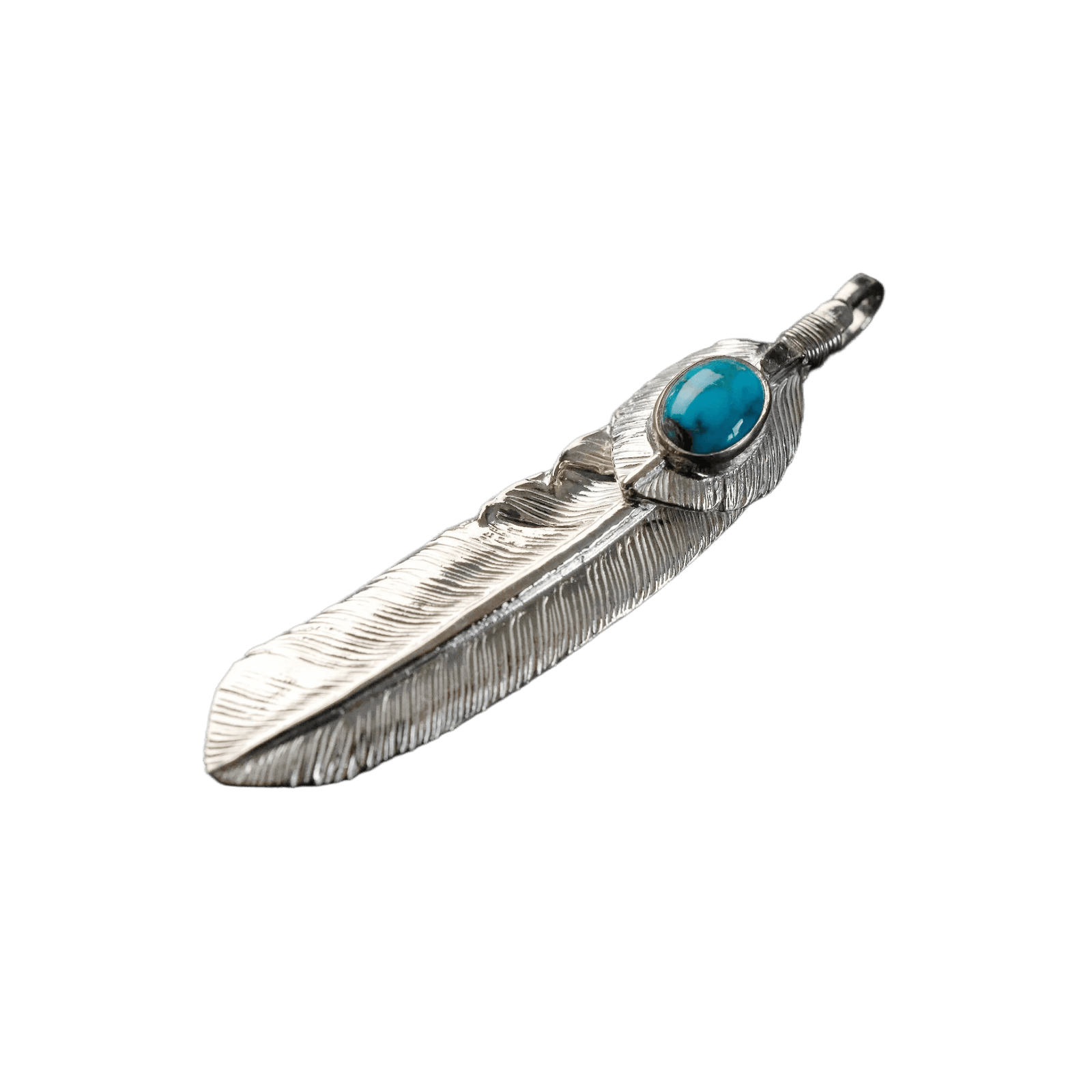First Arrow&#39;s Large Feather Silver Pendant With Turquoise