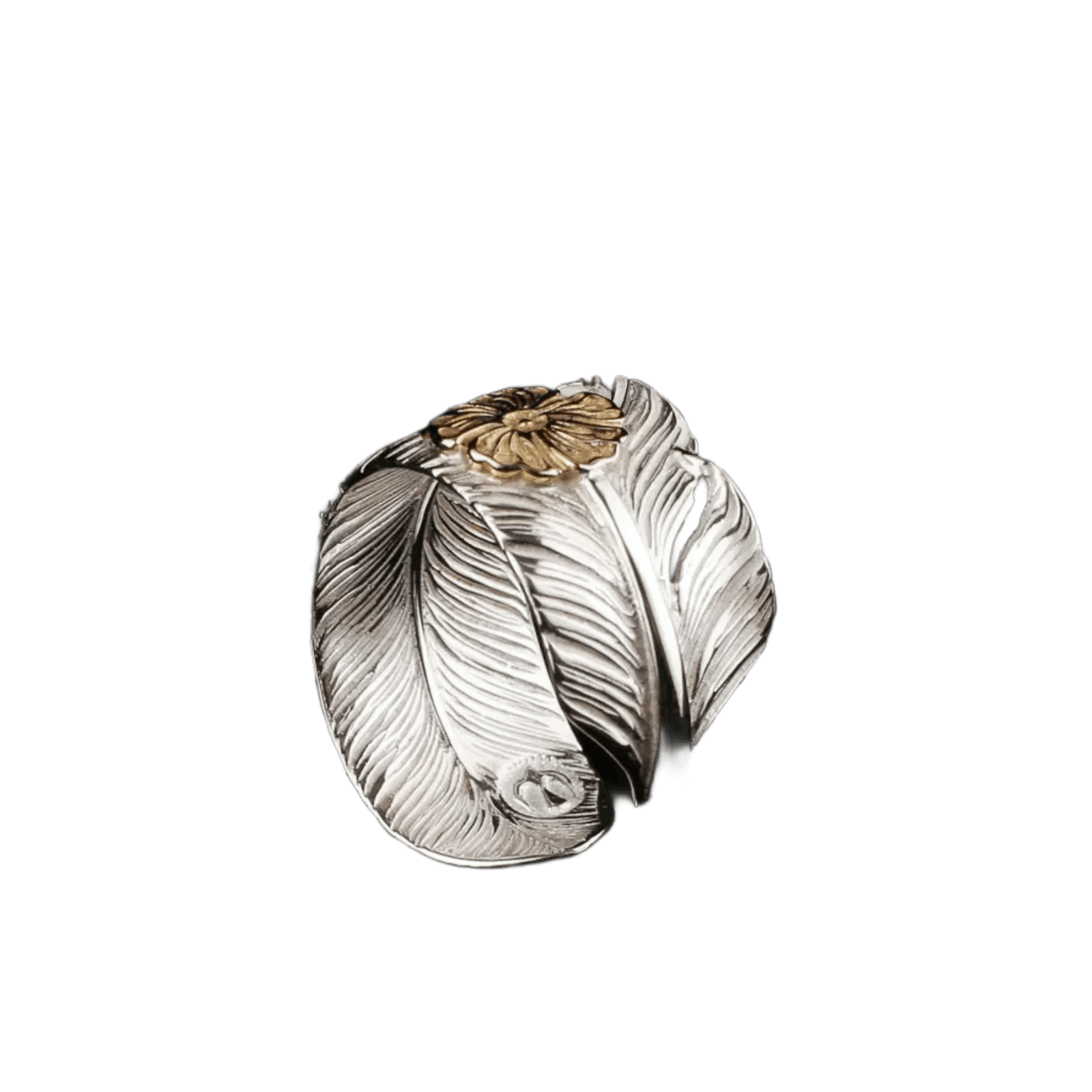 Ken Kikuchi Feather Ring with Gold Rose
