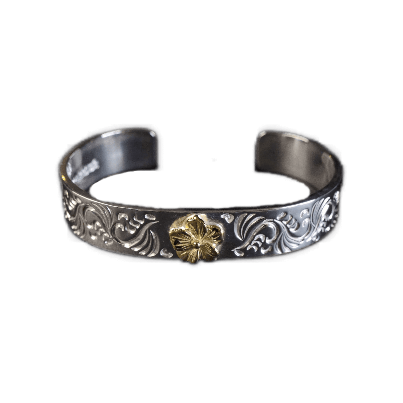 First Arrow&#39;s 12mm Arabesque Bangle with 18k Gold Sakura Flower