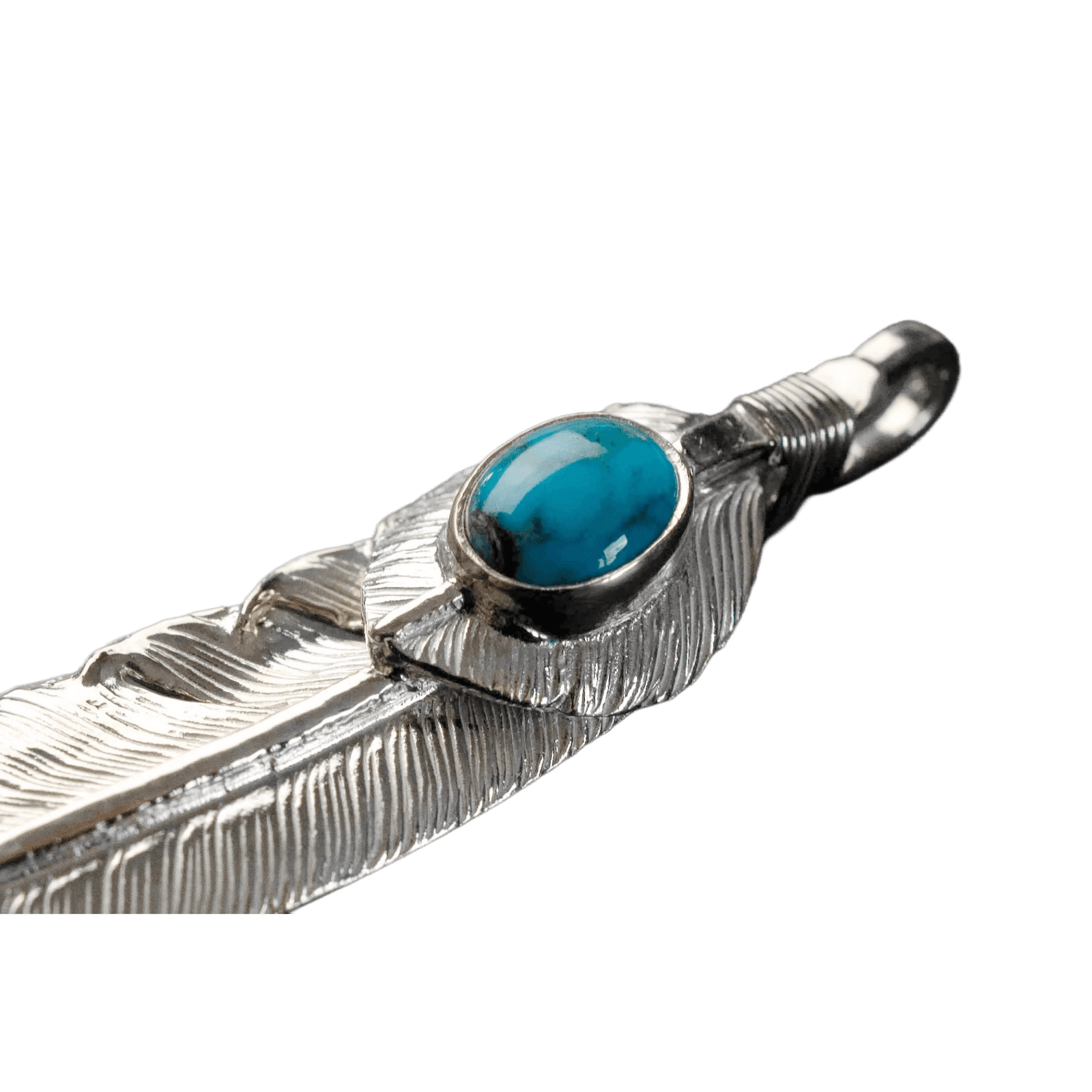 First Arrow&#39;s Large Feather Silver Pendant With Turquoise