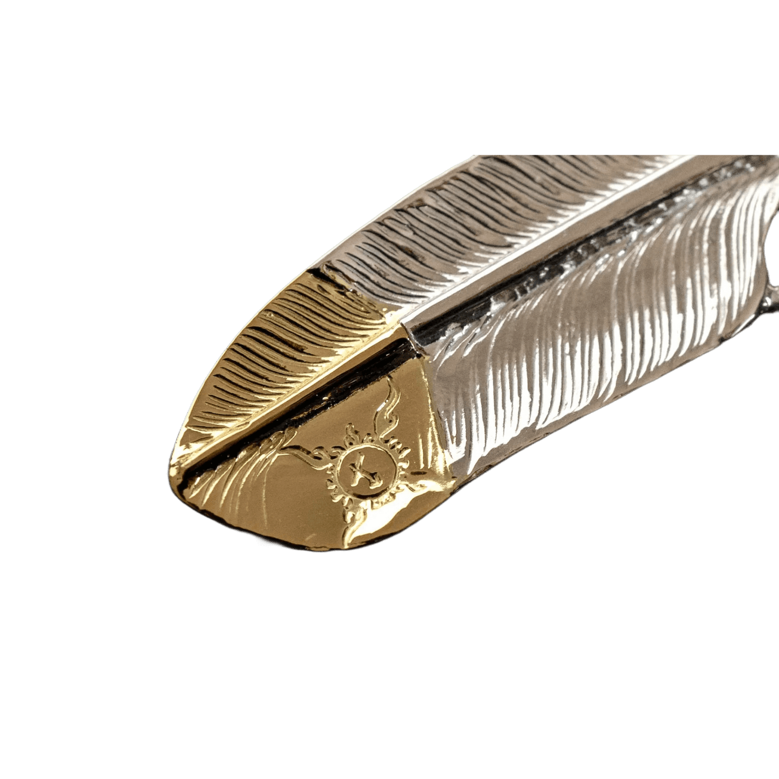 First Arrow's Large Quarter 18k Gold Feather Pendant - Native First Arrow's Large Quarter 18k Gold Feather Pendant - Native