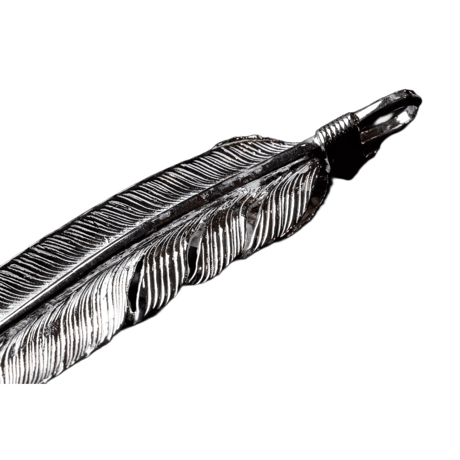 First Arrow&#39;s Silver Large Feather with &quot;Heart Feather&quot; Pendant