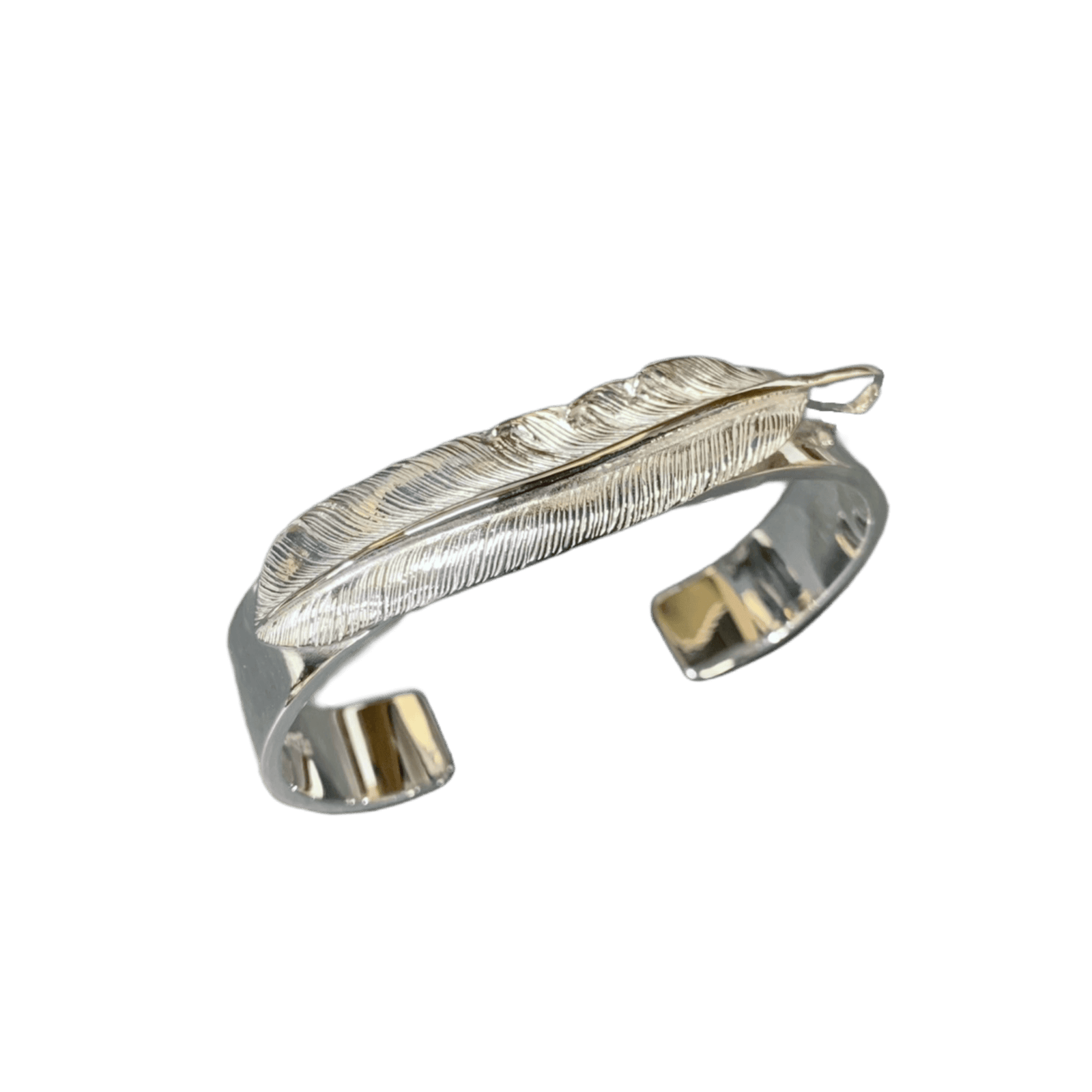 First Arrow's Flat Hammered 12mm Bangle with Feather - Native First Arrow's Flat Hammered 12mm Bangle with Feather - Native