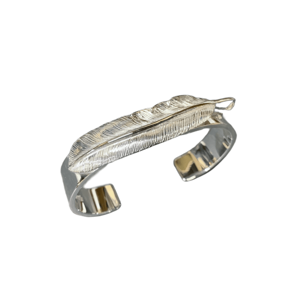 First Arrow's Flat Hammered 12mm Bangle with Feather - Native