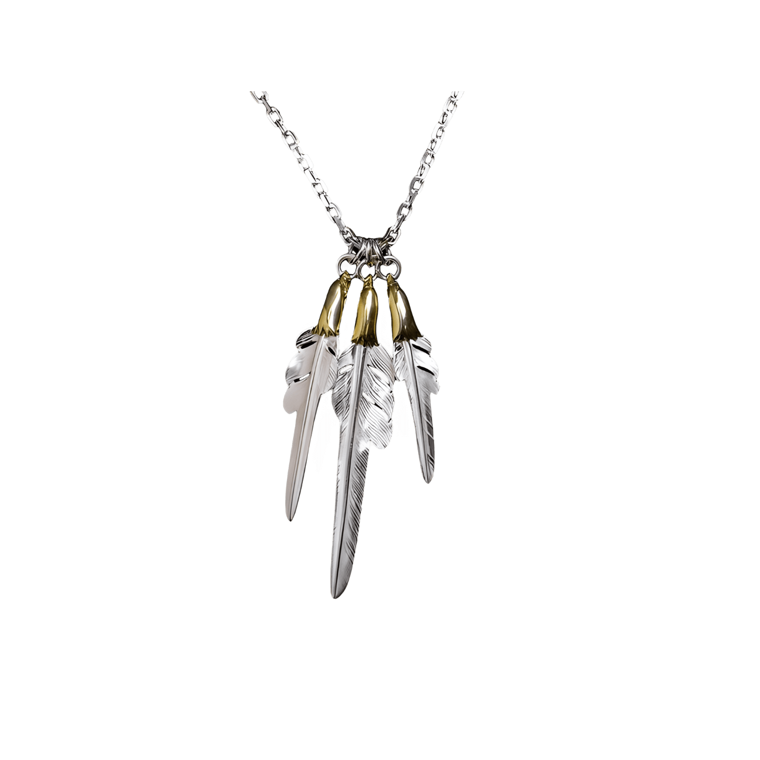 Larry Smith Copper Eagle Head Wind Cut Feather Necklace - Native Larry Smith Copper Eagle Head Wind Cut Feather Necklace - Native