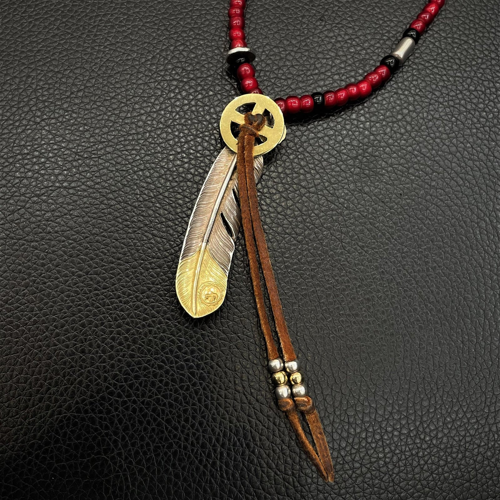 Goros Gold Tip Feather (Left) (Xl) &amp; Red Antique Beads Setup