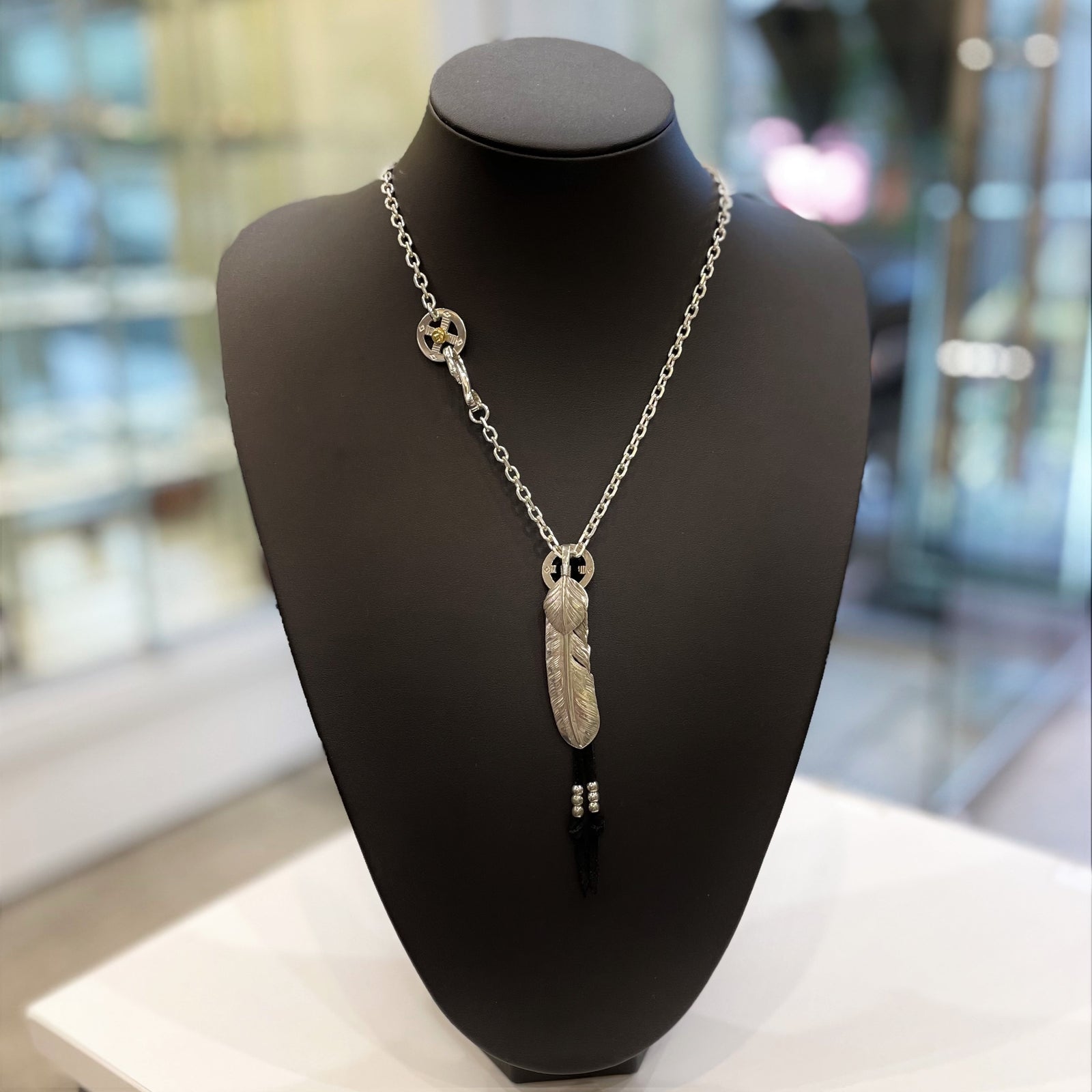 Goros Silver Top Feather (Left) (Xl) with Leather Cord Setup