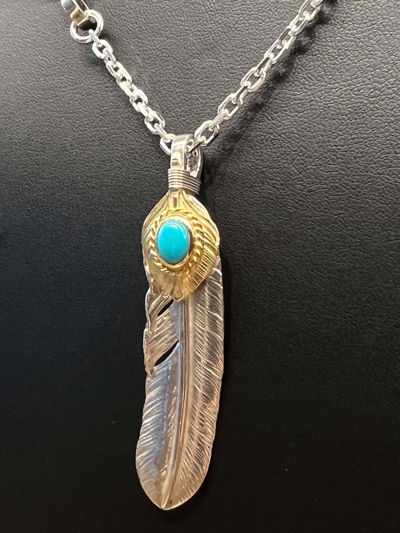 Goros Gold Top Gold Rope Turquoise Feather Setup - Native Feather 