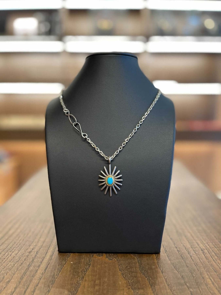 Goros Sea Urchin With Gold Rope Turquoise Setup - Native Feather