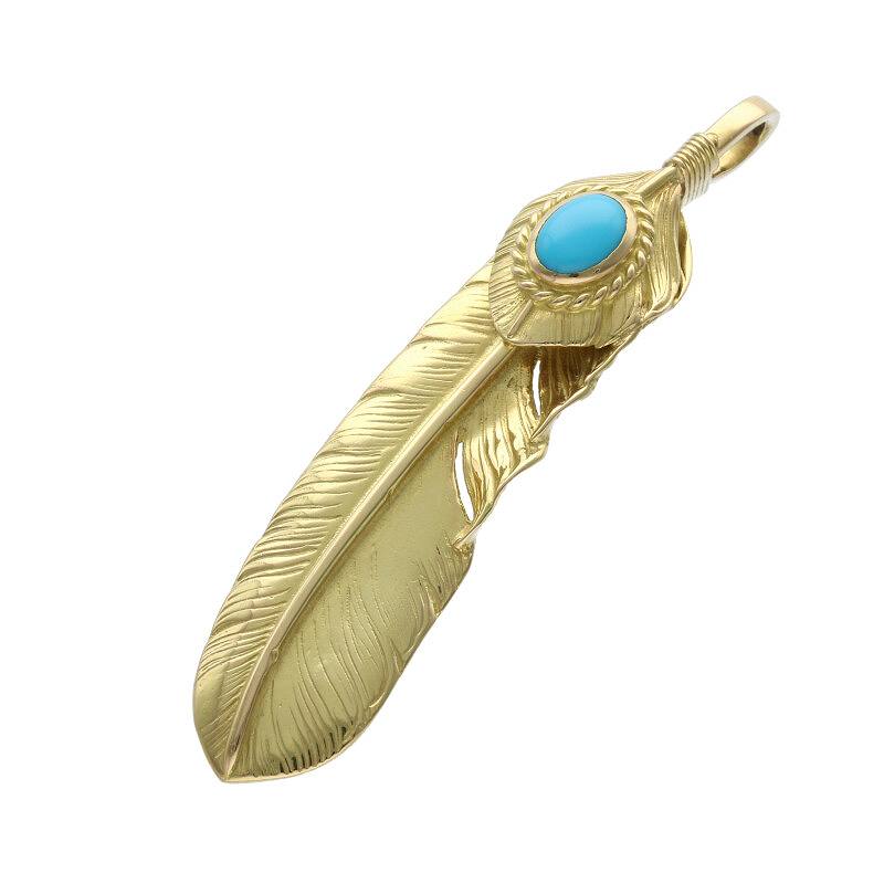 Turquoise Feather Gold Rope - Facing Left | Goros Authorized Dealer 